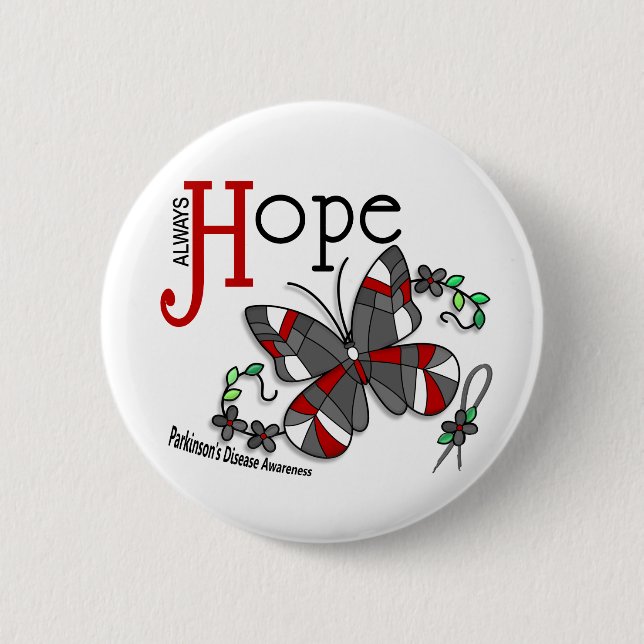 Stained Glass Butterfly Parkinson's Disease 2 Inch Round Button (Front)