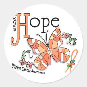 Stained Glass Butterfly Uterine Cancer Classic Round Sticker