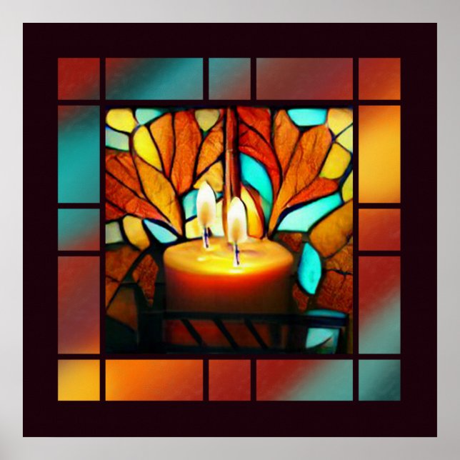 Stained Glass Candles MIxed Media Painting Art Poster (Front)