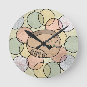 Stained glass candy cat round clock