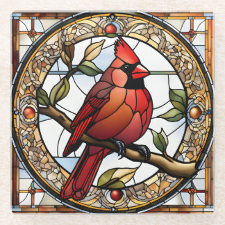 Stained Glass Cardinal Memorial Gift Ideas Coaster