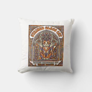 Stained Glass Cat Cat Stained Glass Church Vintage Throw Pillow