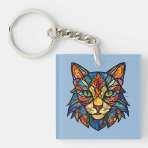 Stained Glass Cat Detailed Face Keychain