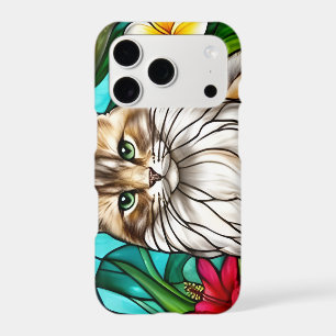 Stained-Glass Cat Portrait Elegant Longhair Cat