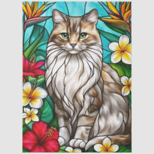 Stained-Glass Cat Portrait Elegant Longhair Cat Tissue Paper