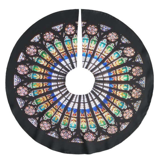 stained glass cathedral rosette brushed polyester tree skirt (Front)
