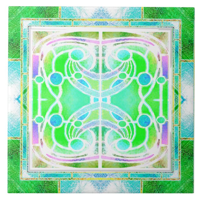  Stained Glass Cathedral Window in Cool Mint Green Tile (Front)