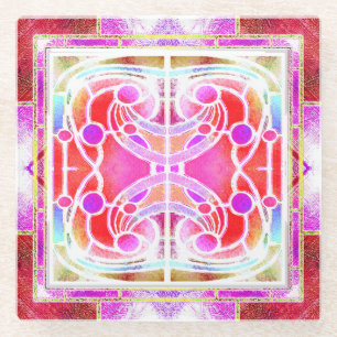 Stained Glass Cathedral Window in Pink and Aprico Coaster