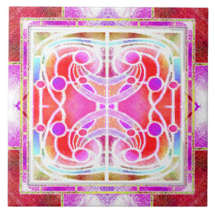 Stained Glass Cathedral Window in Pink and Orange Tile