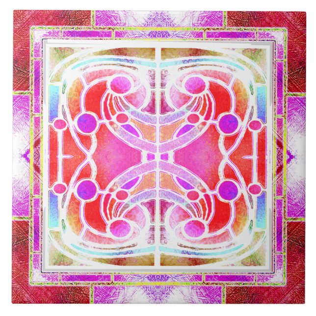  Stained Glass Cathedral Window in Pink and Orange Tile (Front)