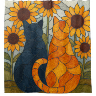 Stained Glass Cats and Sunflowers Art Design