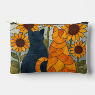 Stained Glass Cats and Sunflowers Art Design Accessory Pouch
