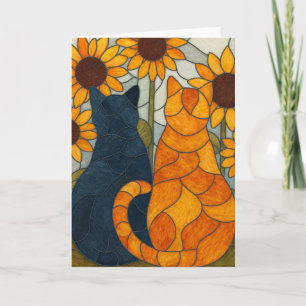 Stained Glass Cats and Sunflowers Art Design Card