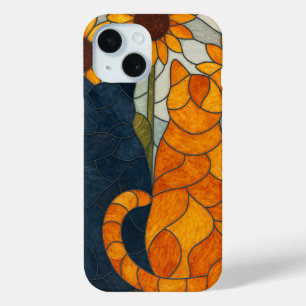 Stained Glass Cats and Sunflowers Art Design iPhone 15 Case