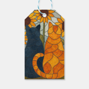 Stained Glass Cats and Sunflowers Art Design Gift Tags