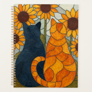 Stained Glass Cats and Sunflowers Art Design Planner