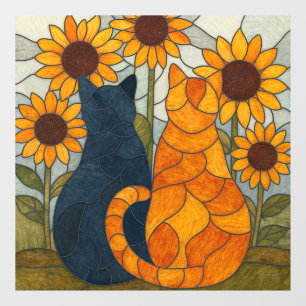 Stained Glass Cats and Sunflowers Art Design Window Cling