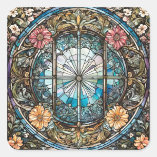 Stained Glass Christian Abstract Art Square Sticker