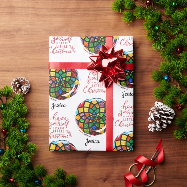 Stained Glass Christmas customizable Name  Wrapping Paper (Holiday Gift)