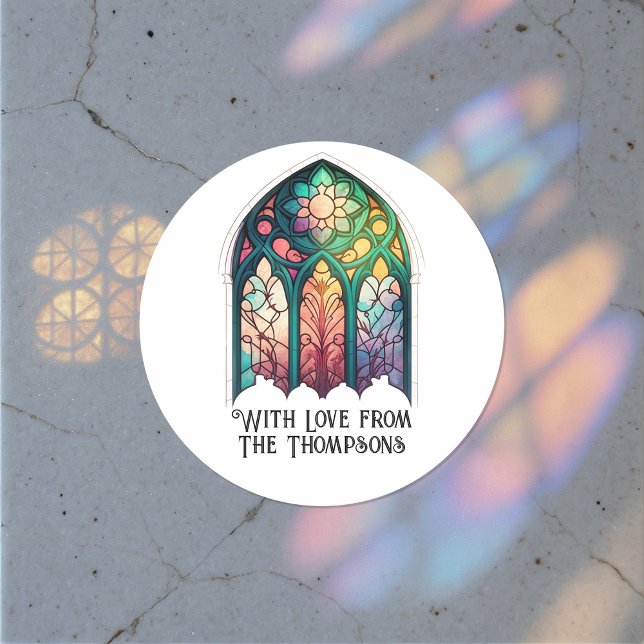 Stained Glass Christmas Holiday Personalized Classic Round Sticker (Stained Glass Christmas Holiday Personalized Classic Round Sticker)