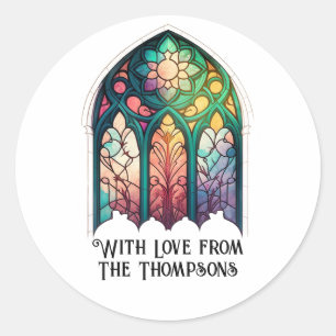 Stained Glass Christmas Holiday Personalized Classic Round Sticker