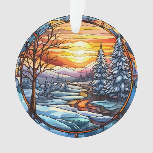 Stained Glass Christmas Landscape Ornament (Front)