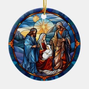 Stained Glass Christmas Nativity Scene Ceramic Ornament