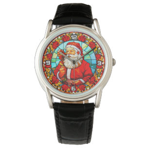 Stained Glass Christmas - Santa 3D Ornaments-1 Watch