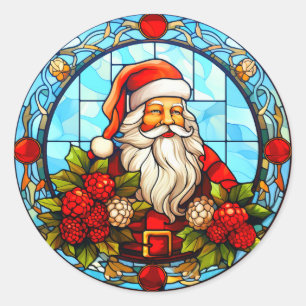 Stained Glass Christmas - Santa 3D Ornaments-2 Classic Round Sticker