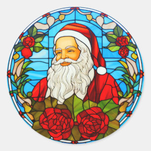 Stained Glass Christmas Santa Ornament-67673 Classic Round Sticker