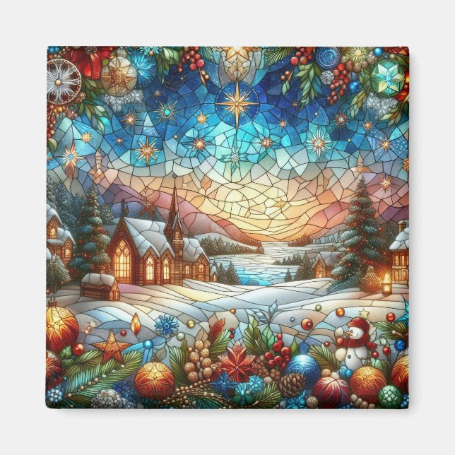 Stained Glass Christmas Scene Magnet (Front)