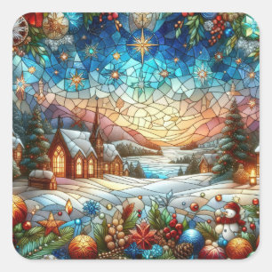Stained Glass Christmas Scene Stickers