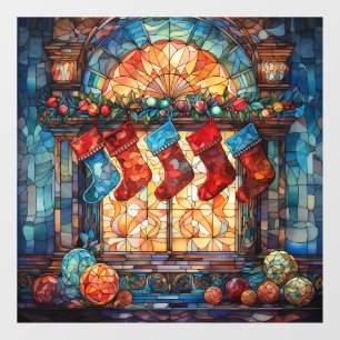 Stained Glass Christmas Stockings Window Cling