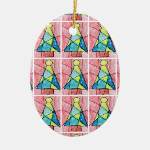 Stained Glass Christmas Tree Ceramic Ornament
