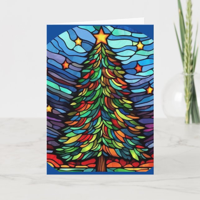 Stained Glass Christmas Tree Greeting Card (Front)