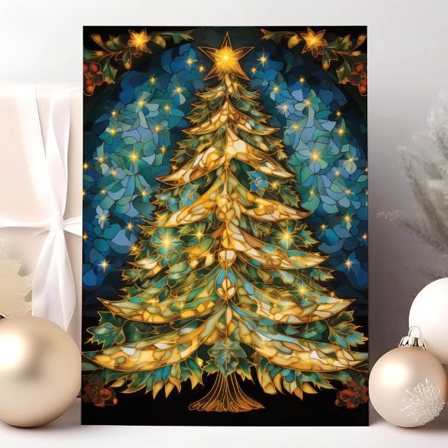 Stained Glass Christmas Tree Holiday Card (Creator Uploaded)