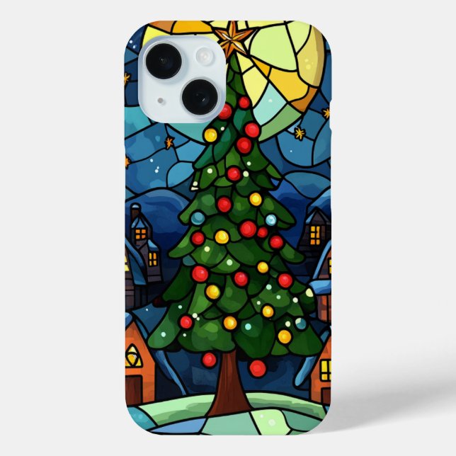 Stained Glass Christmas Tree Holiday Night Scene Case-Mate iPhone Case (Back)