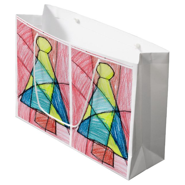 Stained Glass Christmas Tree Large Gift Bag (Front Angled)