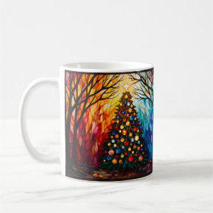 Stained Glass Christmas Tree Merry Christmas Coffee Mug