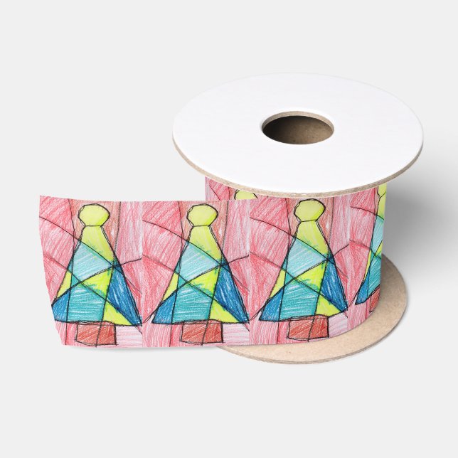 Stained Glass Christmas Tree Satin Ribbon (Spool)