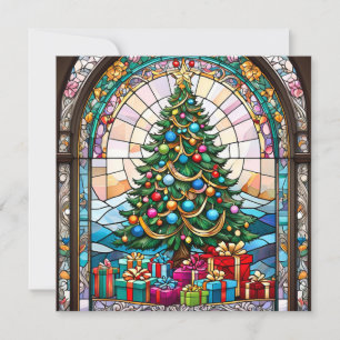 Stained Glass Christmas Tree with Presents Holiday Card