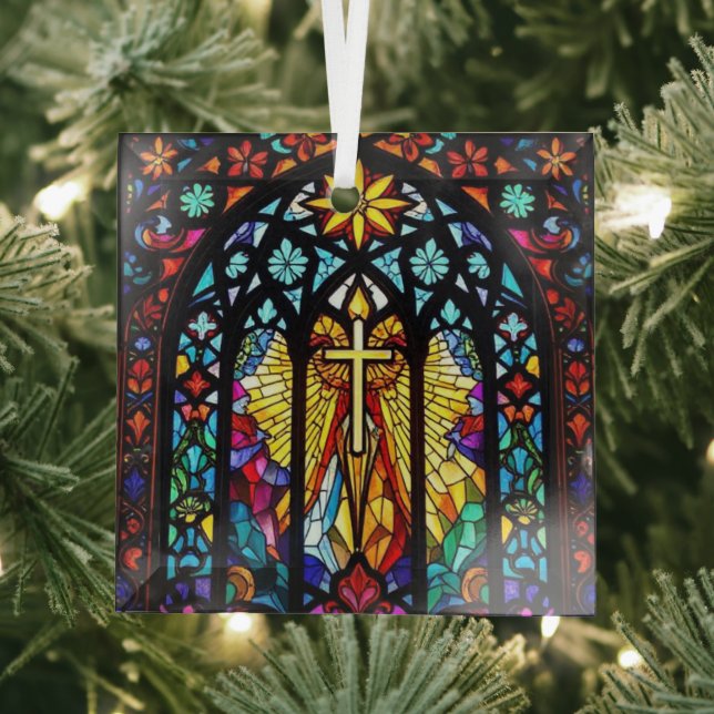 Stained Glass Church Cross Christian Faith Art Glass Ornament (Insitu)