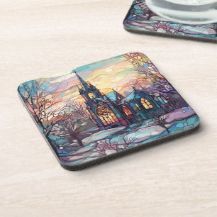 Stained Glass Church Hard plastic coaster