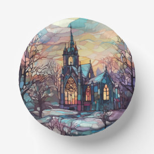 Stained Glass Church Paper Bowls Plate