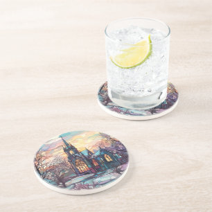 Stained Glass Church Sandstone Coaster