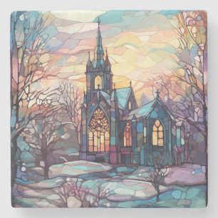 Stained Glass Church Stone Coaster