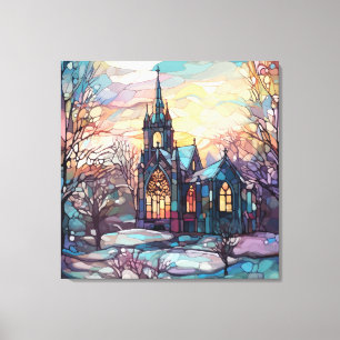 Stained Glass Church Stretched Canvas Print