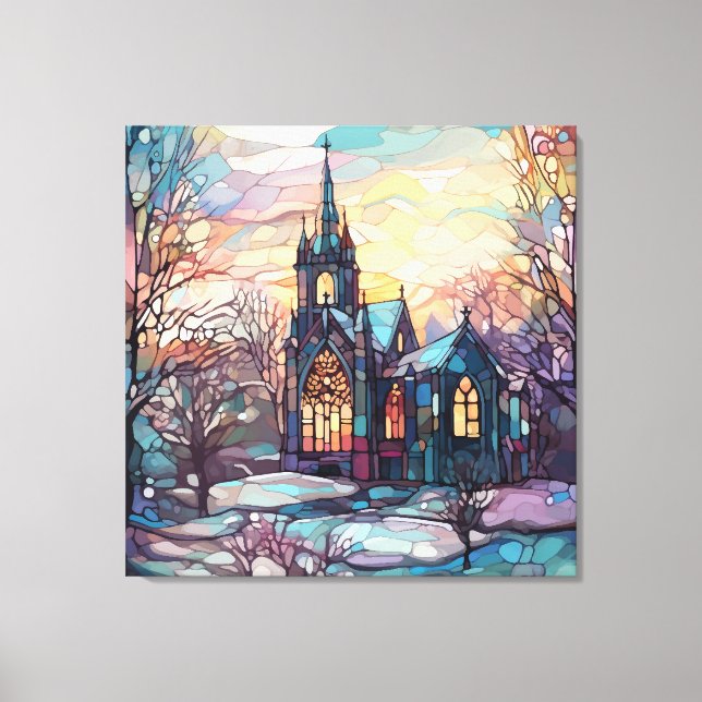 Stained Glass Church Stretched Canvas Print (Front)