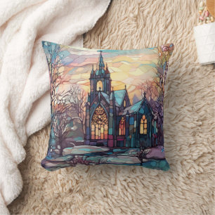 Stained Glass Church Throw Pillow