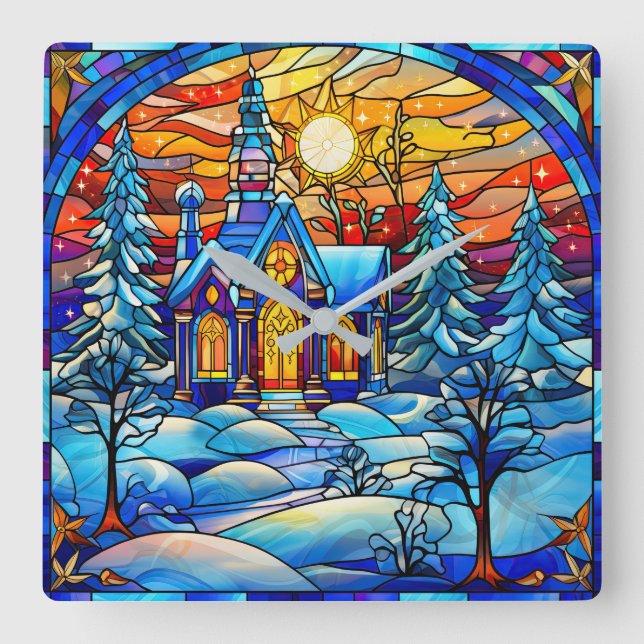 Stained Glass Church Wall Clock (Front)